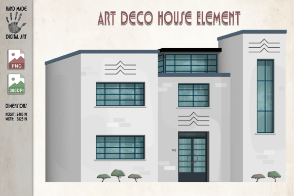 Art Deco House Clip Art - PNG: A Timeless Design Asset