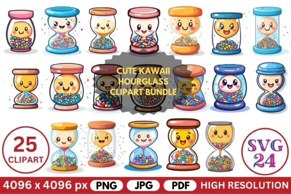 Cute Kawaii Hourglass Clipart Bundle