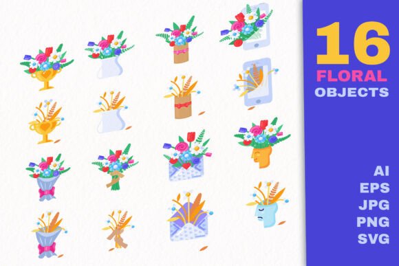 Flowers Bouquets Set: Vector Art for Design