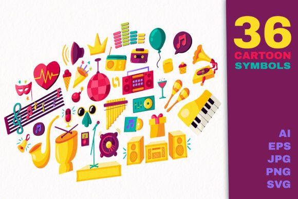 Music Party Cartoon Symbols: Elevating Your Creative Projects with Vibrant Illustrations