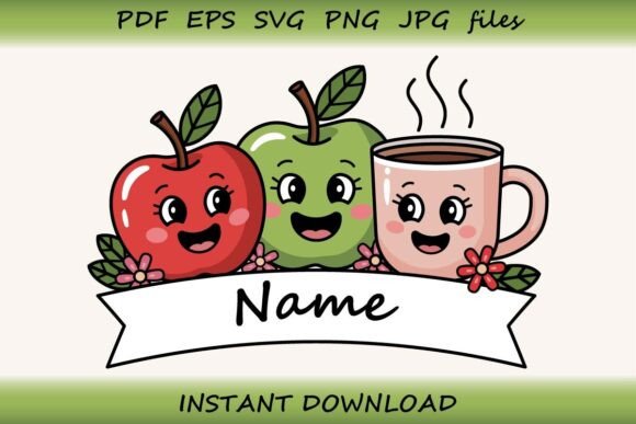 Personalized Apple Coffee Friends Clipart