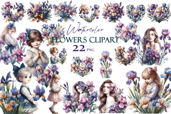 Watercolor Iris Flower Clipart for Summer