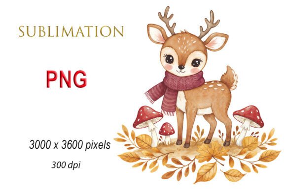 Watercolor Little Deer, Autumn Season: A Design Gem